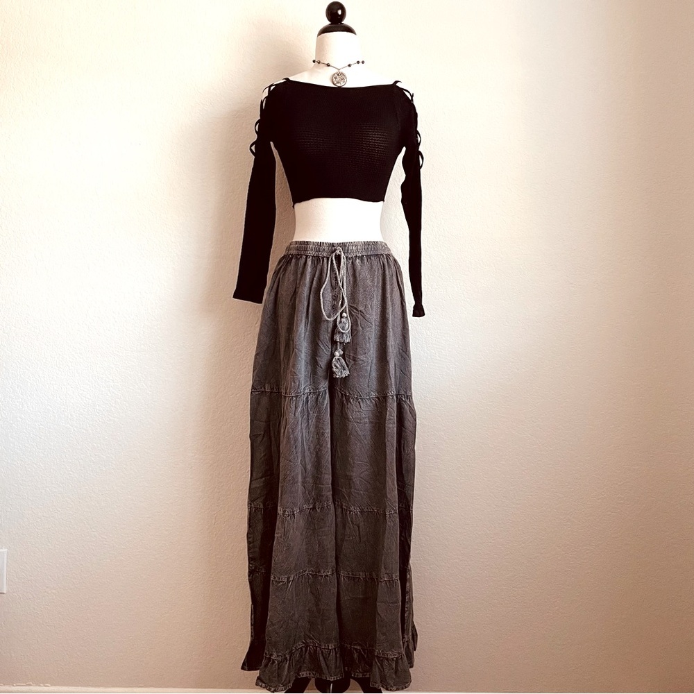 Cute Options Flowy Whitewashed Gray Ruffled Wide Leg Pants